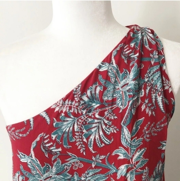 LOFT Ann Taylor Red & Teal Iris One Shoulder Shift Dress Size Small - Picture 3 of 9
